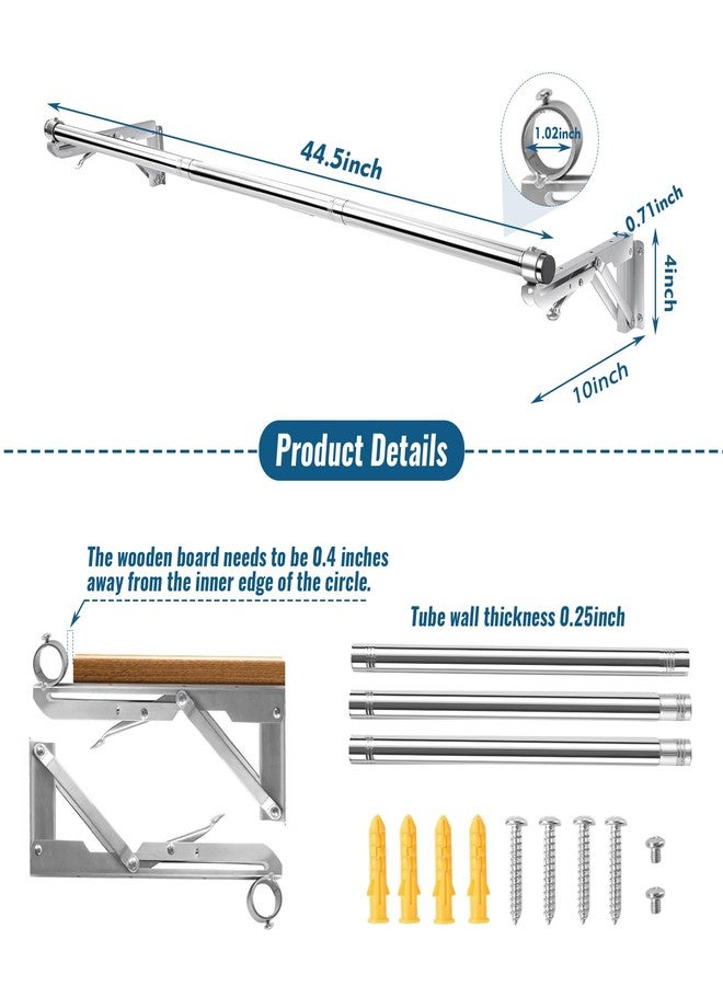 TBMLC Foldable Wall Mounted Clothes Rack-44'' Long Rod&2 Bases,Stainless Steel, Heavy Duty,Detachable,Multi-Purpose for Space-Saving Garment Rack/Clothes Drying Rack/Plant Hanger,Top Shelf Room Reserved - Image 5